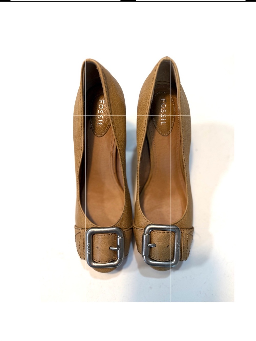 Fossil Women's Tan Leather Heels with Buckle Accent